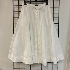 POLO Ralph Lauren Women's 4 Ivory 100% Linen A-Line Midi Skirt Pockets & Belt